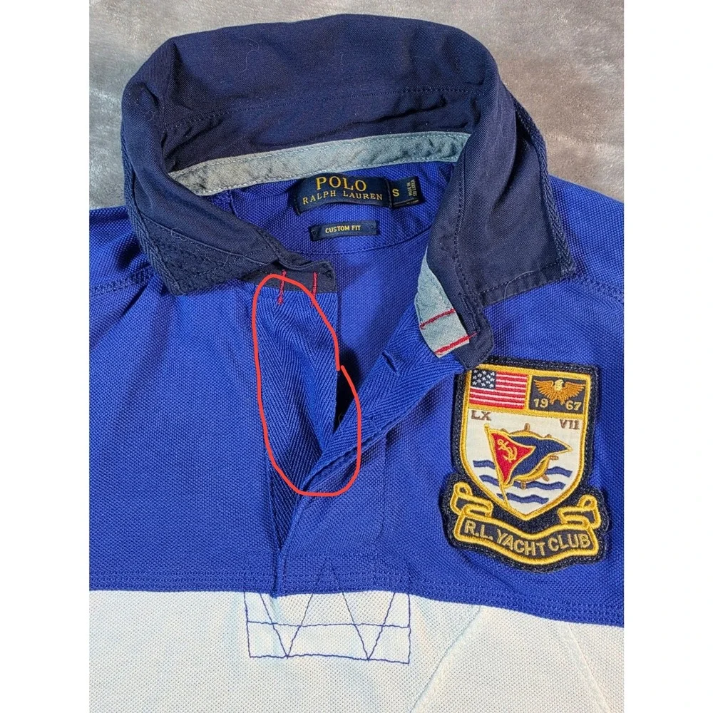 POLO RALPH LAUREN Yacht Club Crest Rugby Polo Shirt Men's Small Custom Fit
